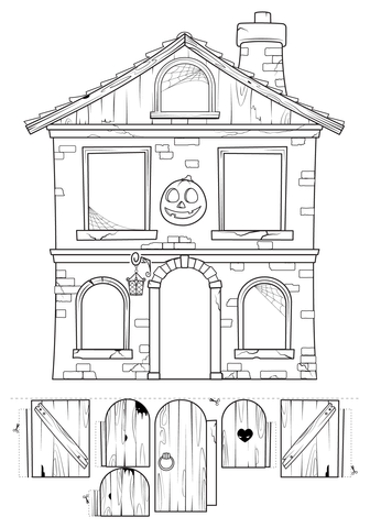 Create Haunted House With Surprise Coloring Page